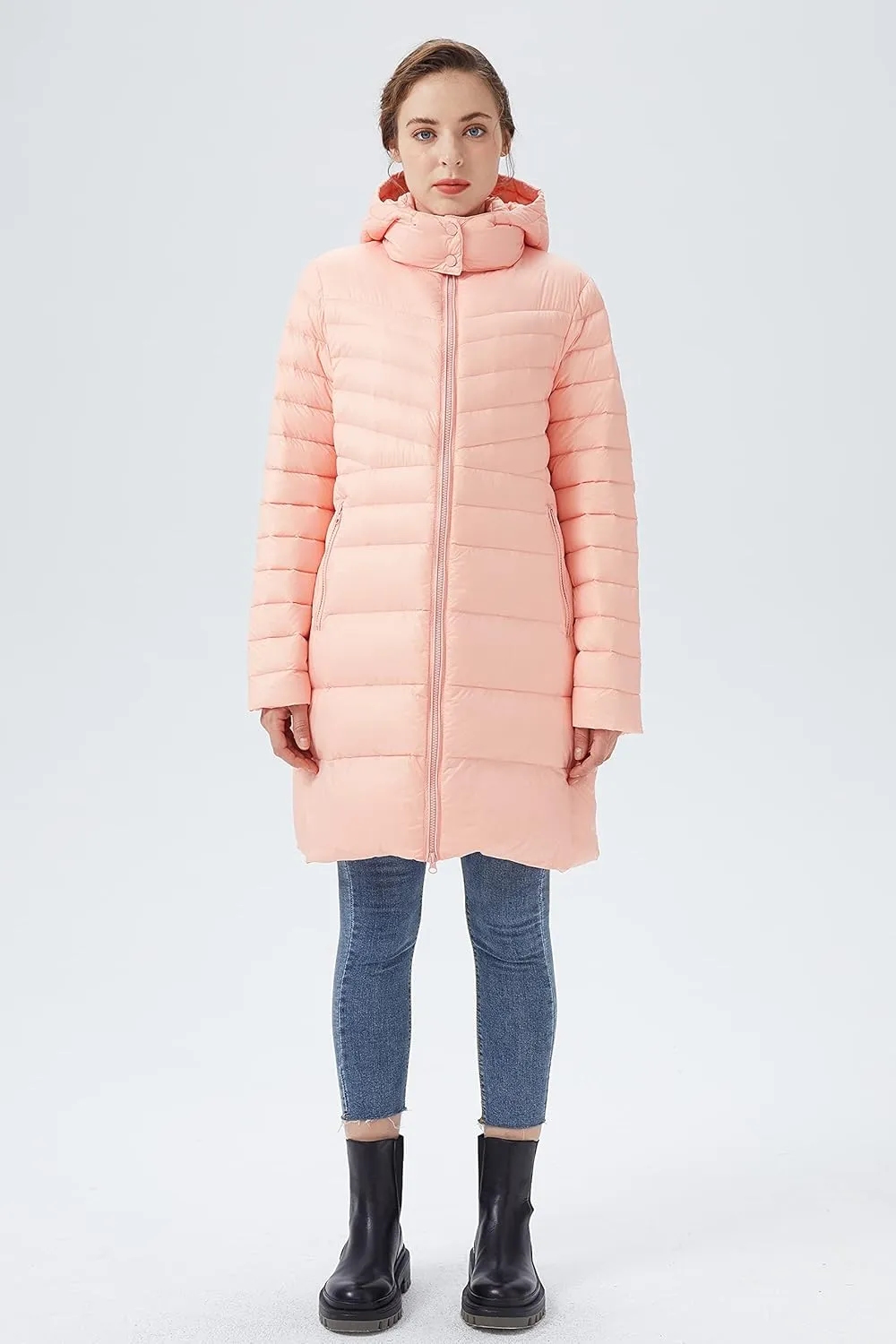 Orolay Women's Lightweight Down Jacket Puffer Warm Long Hooded Winter Coat with Pocket