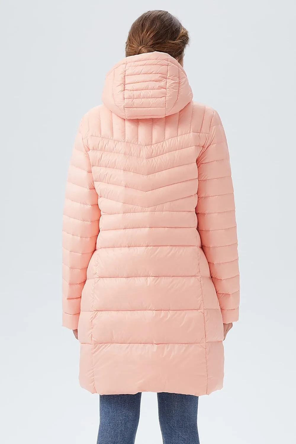 Orolay Women's Lightweight Down Jacket Puffer Warm Long Hooded Winter Coat with Pocket