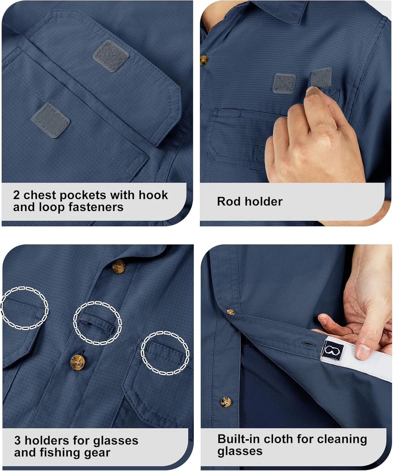 Outdoor Ventures Men's Lightweight Short Sleeve Fishing Shirt UPF 50 Button Down Quick Dry Cooling Hiking Travel Safari Shirt