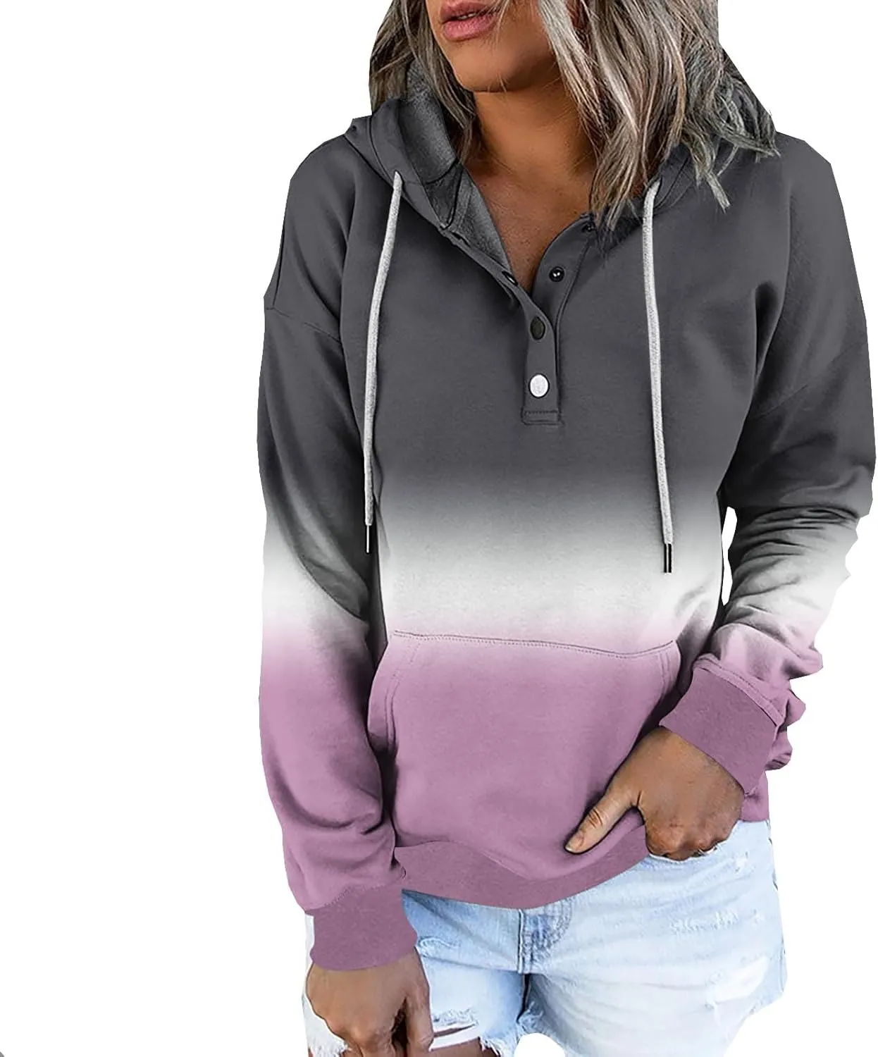 Oversized Hoodies for Women Fall Fashion Button Down Loose Fit Sweatshirt Long Sleeve Cute Drawstring Workout Hoodie