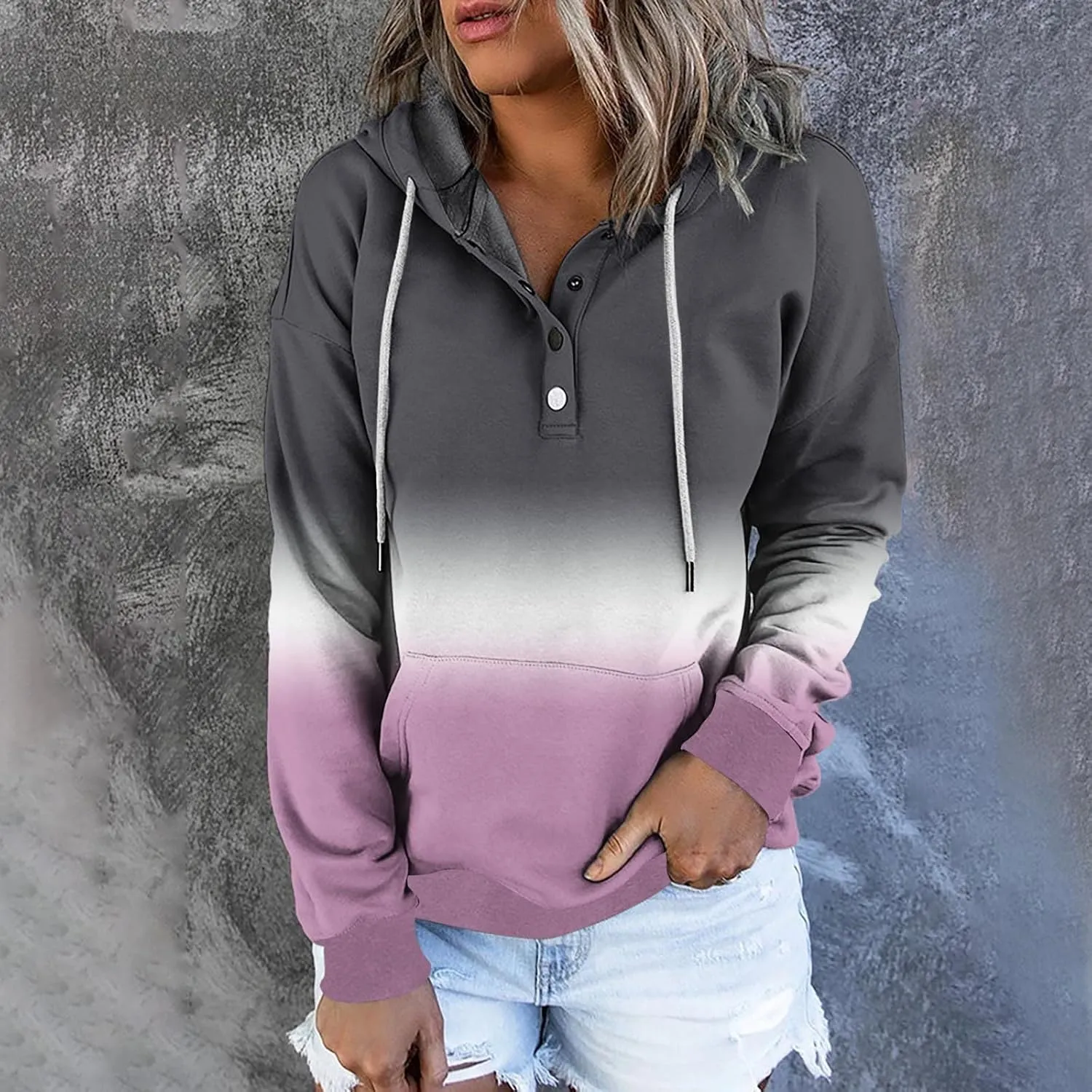 Oversized Hoodies for Women Fall Fashion Button Down Loose Fit Sweatshirt Long Sleeve Cute Drawstring Workout Hoodie