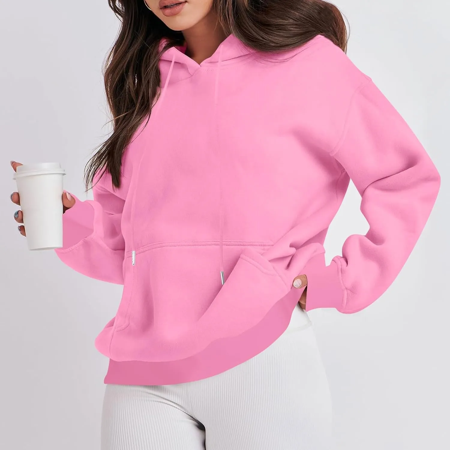 Oversized Hoodies for Women Loose Long Sleeve Crew Neck Sweatshirts Hooded Classic Solid Pullover with Pockets