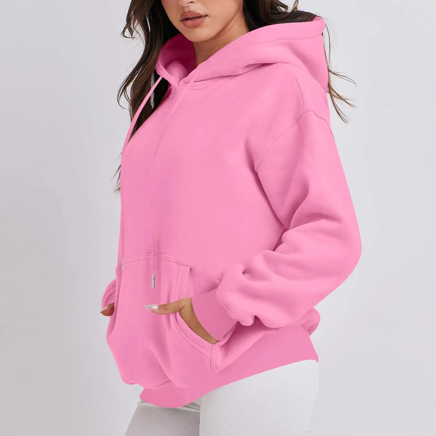 Oversized Hoodies for Women Loose Long Sleeve Crew Neck Sweatshirts Hooded Classic Solid Pullover with Pockets