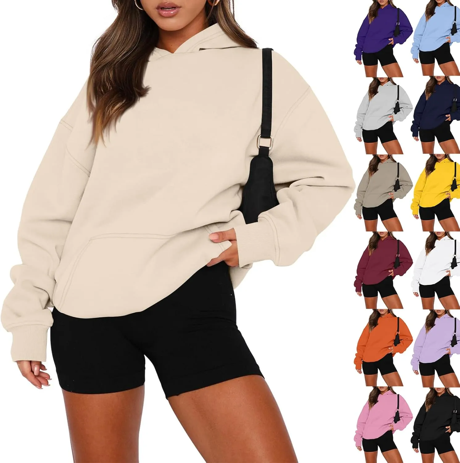 Oversized Hoodies for Women Trendy Winter Fleece Pullover Hoodie Y2k Long Sleeve Hooded Sweatshirt with Pockets