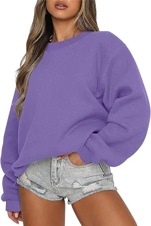 Oversized Long Sleeve Crewneck Sweatshirts for Women Cute Casual Loose Fleece Pullover Sweatshirt Fashion Fall Tops