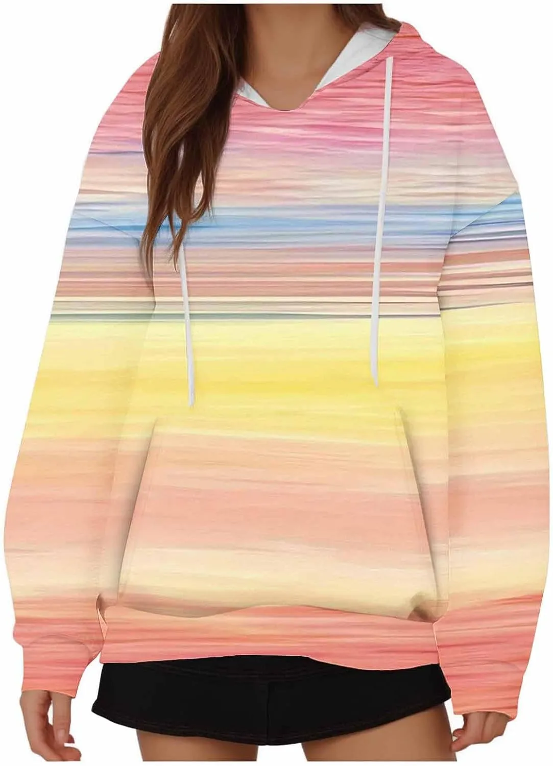 Oversized Sweatshirts for Teen Girl Trendy Gradient Colorblock Hoodies Women Drop Shoulder Long Sleeve Pullover Hoody