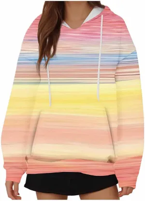 Oversized Sweatshirts for Teen Girl Trendy Gradient Colorblock Hoodies Women Drop Shoulder Long Sleeve Pullover Hoody