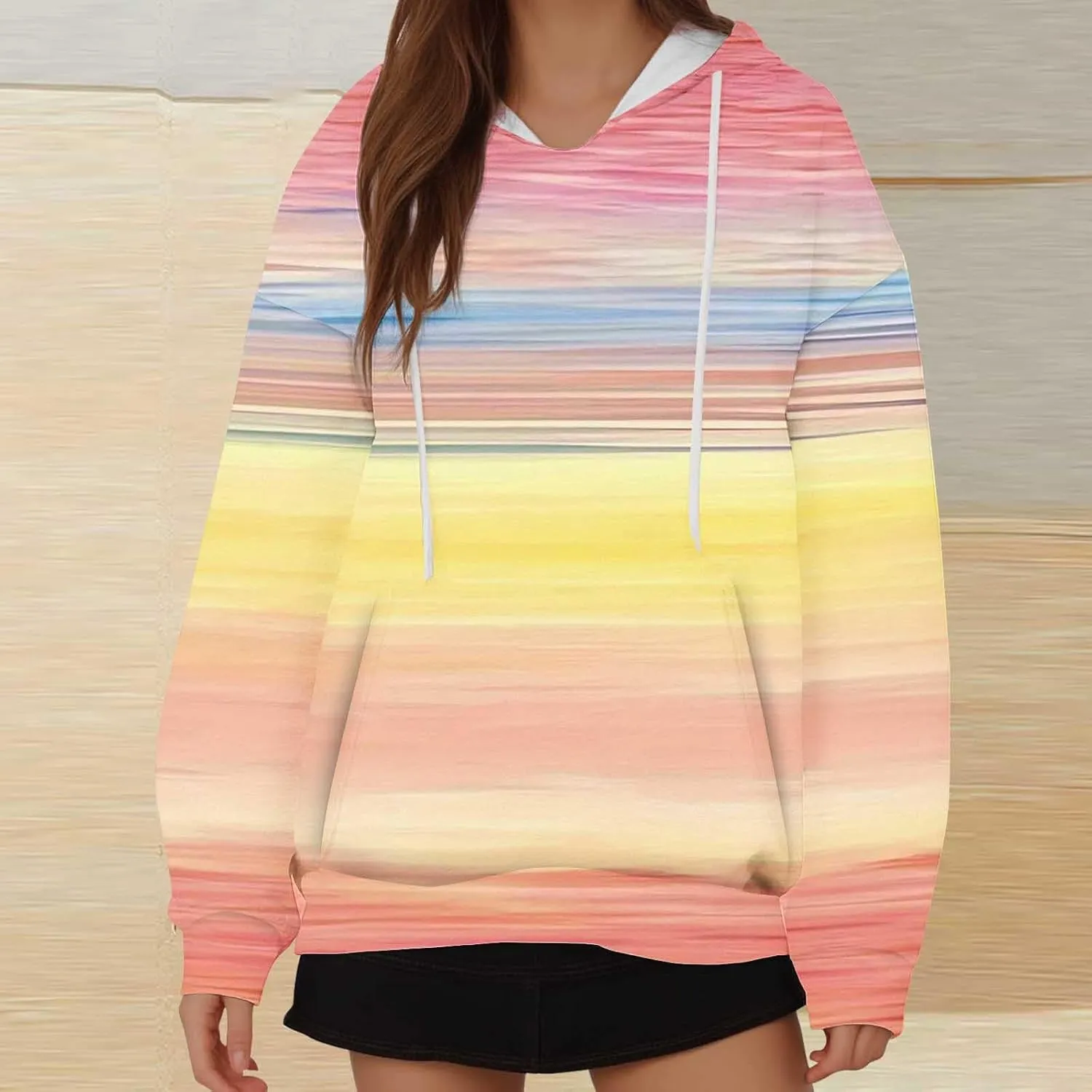 Oversized Sweatshirts for Teen Girl Trendy Gradient Colorblock Hoodies Women Drop Shoulder Long Sleeve Pullover Hoody