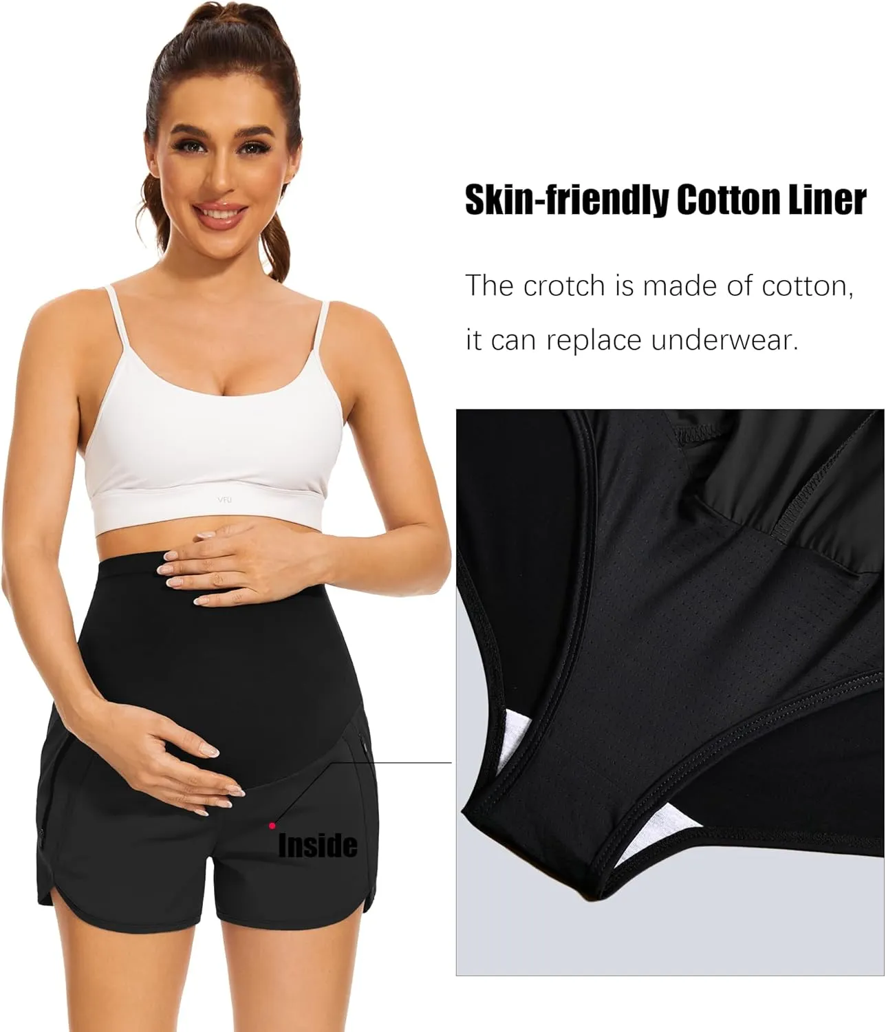 PACBREEZE Women's Maternity Shorts Over Belly Quick Dry Workout Athletic Running Shorts with Zipper Pockets