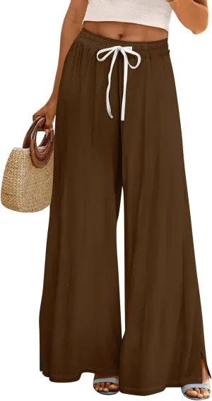 Palazzo Pants for Women,Womens Summer Boho Wide Leg Pants Casual High Waist Lounge Pant 2025 Beach Vacation Outfits