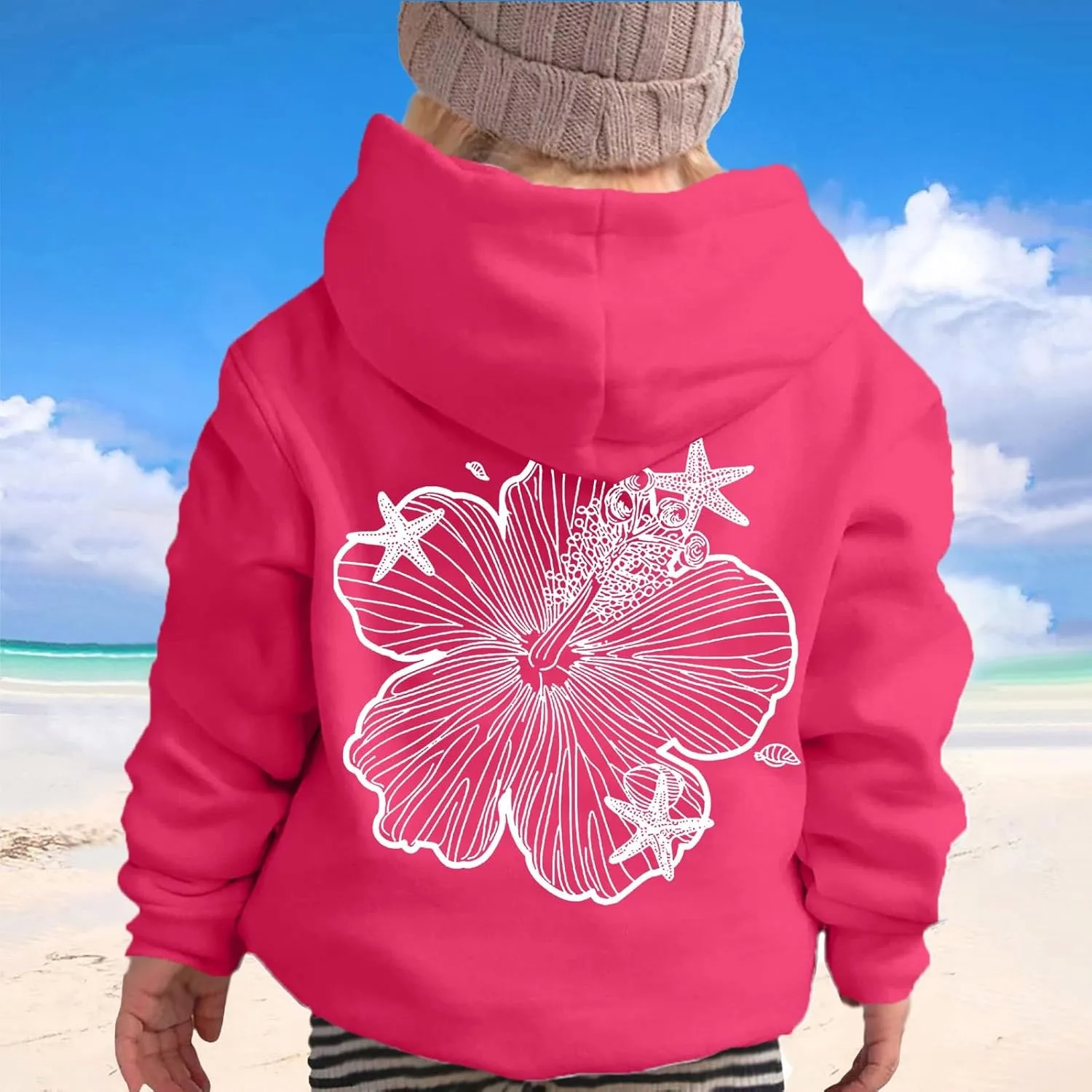 Palm Puff Hoodie for Kids Letter Graphic Hoodie Cute Preppy Sweatshirt Teen Girls Long Sleeve Tops with Pockets