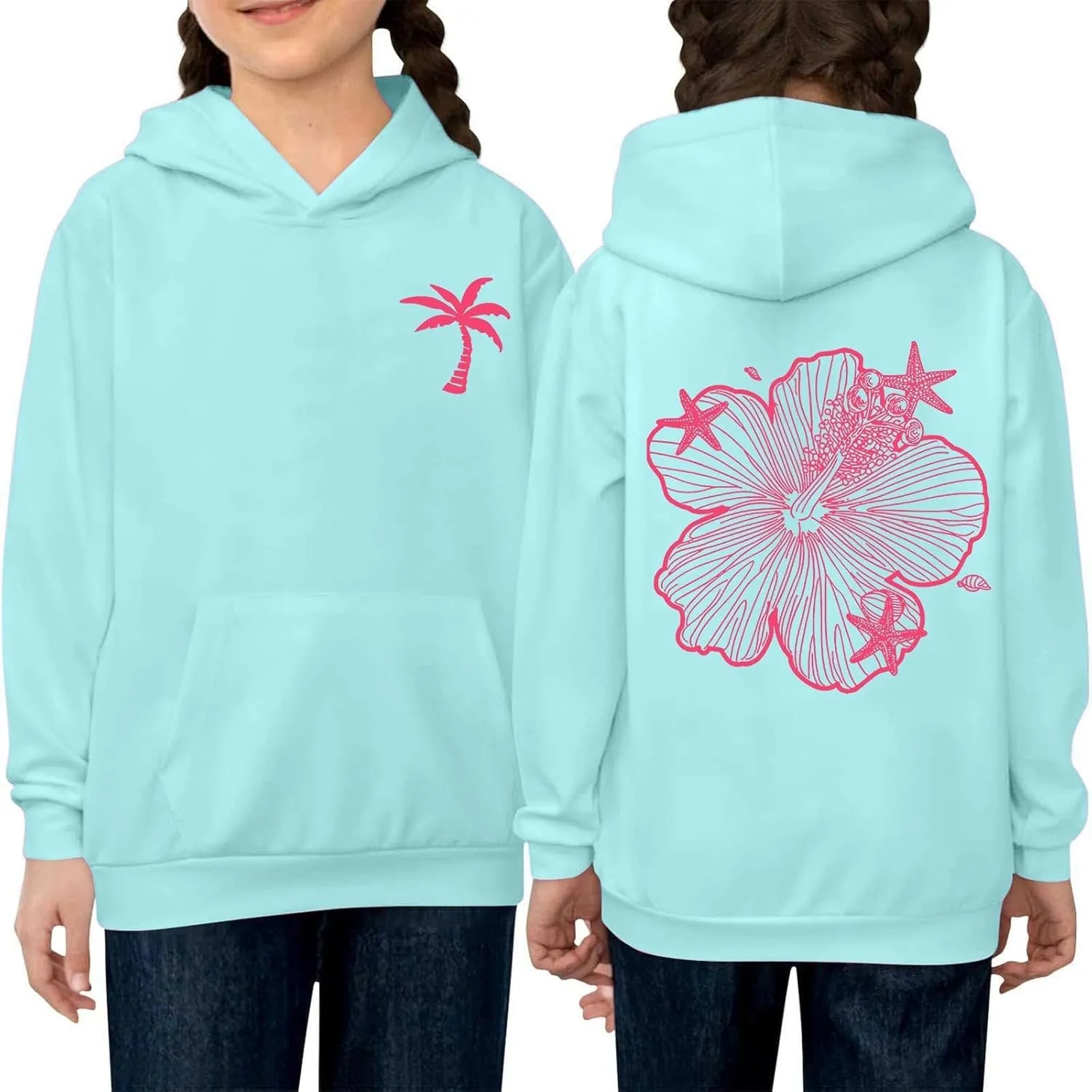 Palm Puff Hoodie for Kids Letter Graphic Hoodie Cute Preppy Sweatshirt Teen Girls Long Sleeve Tops with Pockets