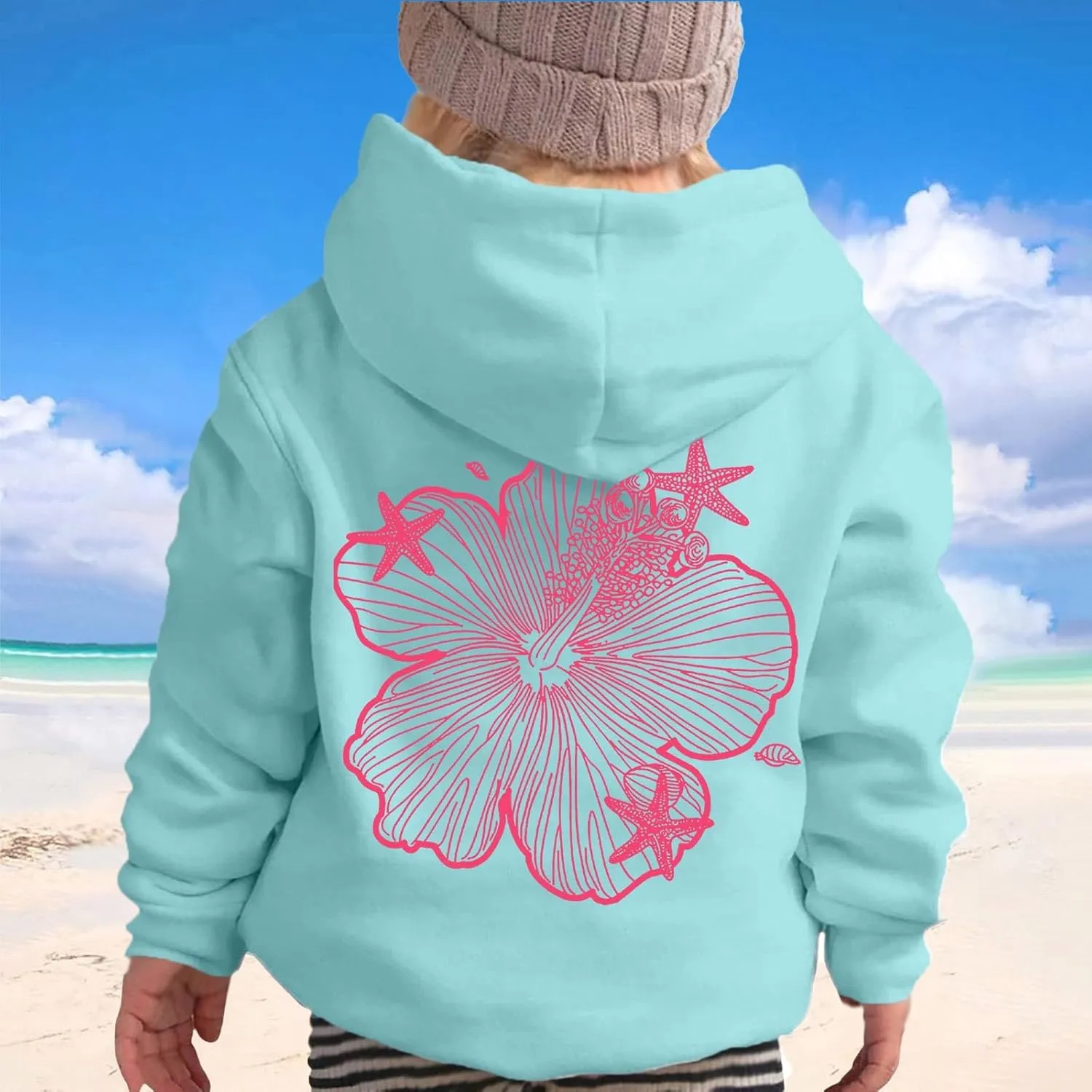 Palm Puff Hoodie for Kids Letter Graphic Hoodie Cute Preppy Sweatshirt Teen Girls Long Sleeve Tops with Pockets