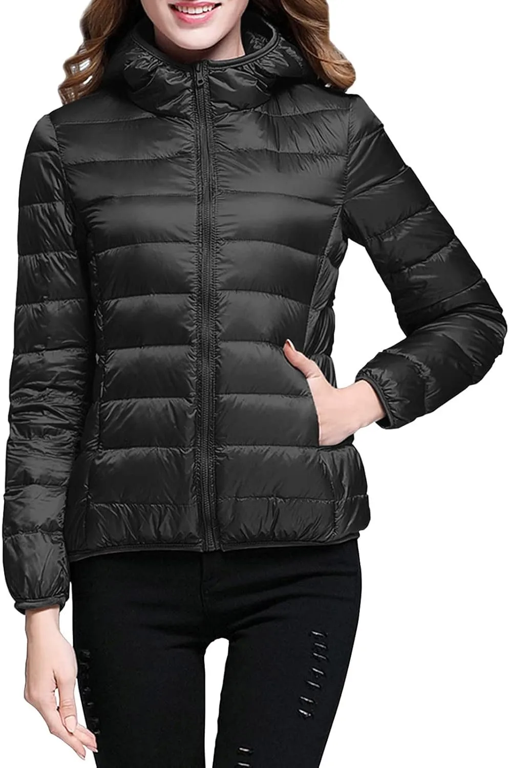 Parkas Long Sleeve Warm Zipper Thickened with Pockets Skimpy Solid Color Casual Hooded Women's Thickened Down Jacket