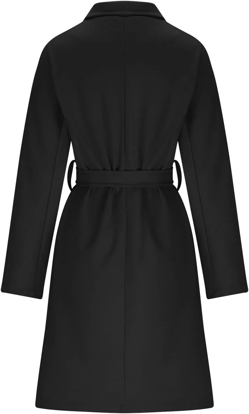 Pea Coats for Women Double Breasted Winter Long Trench Coat Classic Notch Lapel Collared Wotk Office Overcoats