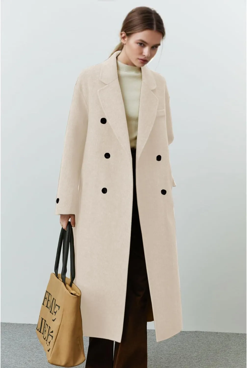 Peaceglad Womens Pea Coats Fall Long Trench Coat Double Breasted Button Down Lapel Belted Peacoat