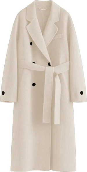 Peaceglad Womens Pea Coats Fall Long Trench Coat Double Breasted Button Down Lapel Belted Peacoat