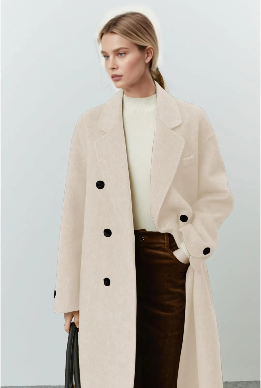 Peaceglad Womens Pea Coats Fall Long Trench Coat Double Breasted Button Down Lapel Belted Peacoat