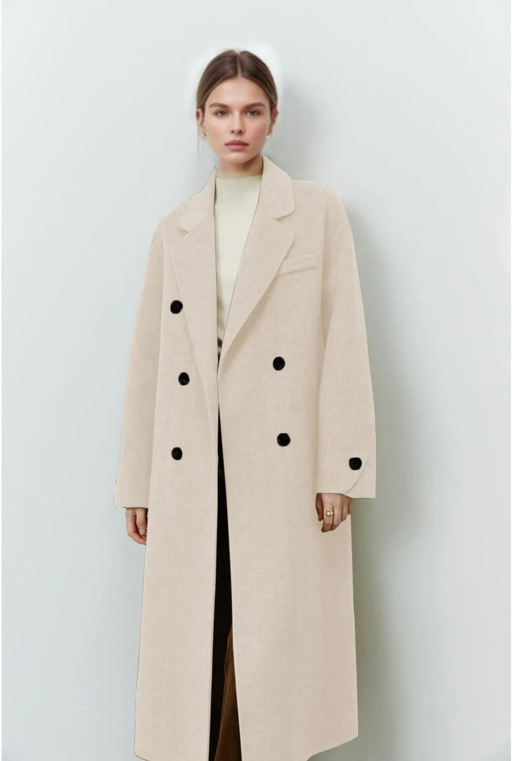 Peaceglad Womens Pea Coats Fall Long Trench Coat Double Breasted Button Down Lapel Belted Peacoat