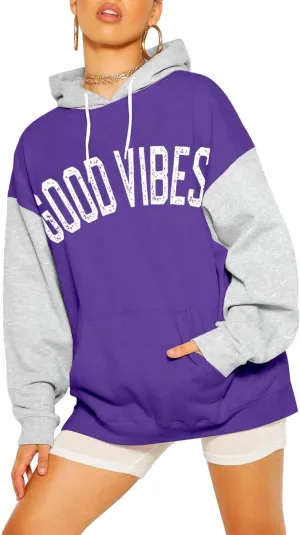 PESION Womens Pullover Hoodies Oversized Graphic Color Block Novelty Hoodie Sweatshirts with Pockets