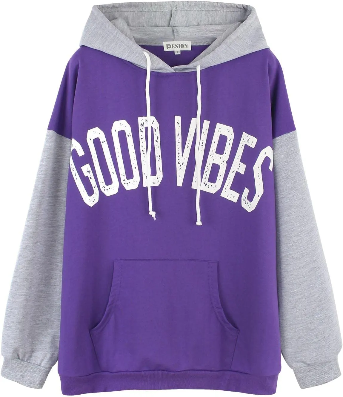 PESION Womens Pullover Hoodies Oversized Graphic Color Block Novelty Hoodie Sweatshirts with Pockets