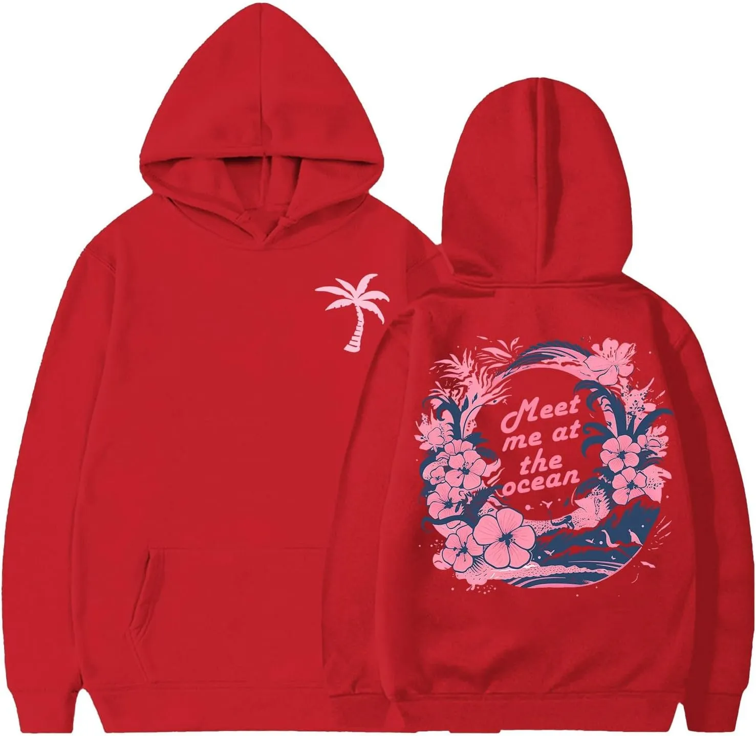 Pink Pom Puff Hoodies For Kids Meet Me At The Ocean Cute Preppy Sweatshirt Teen Girls Oversized Y2K Casual Pullover