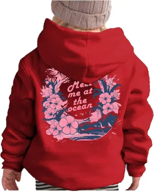 Pink Pom Puff Hoodies For Kids Meet Me At The Ocean Cute Preppy Sweatshirt Teen Girls Oversized Y2K Casual Pullover