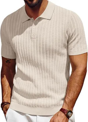 PJ PAUL JONES Mens Knit Polo Shirt Short Sleeve Textured Polo Shirts Casual Summer Collared Polo T Shirt