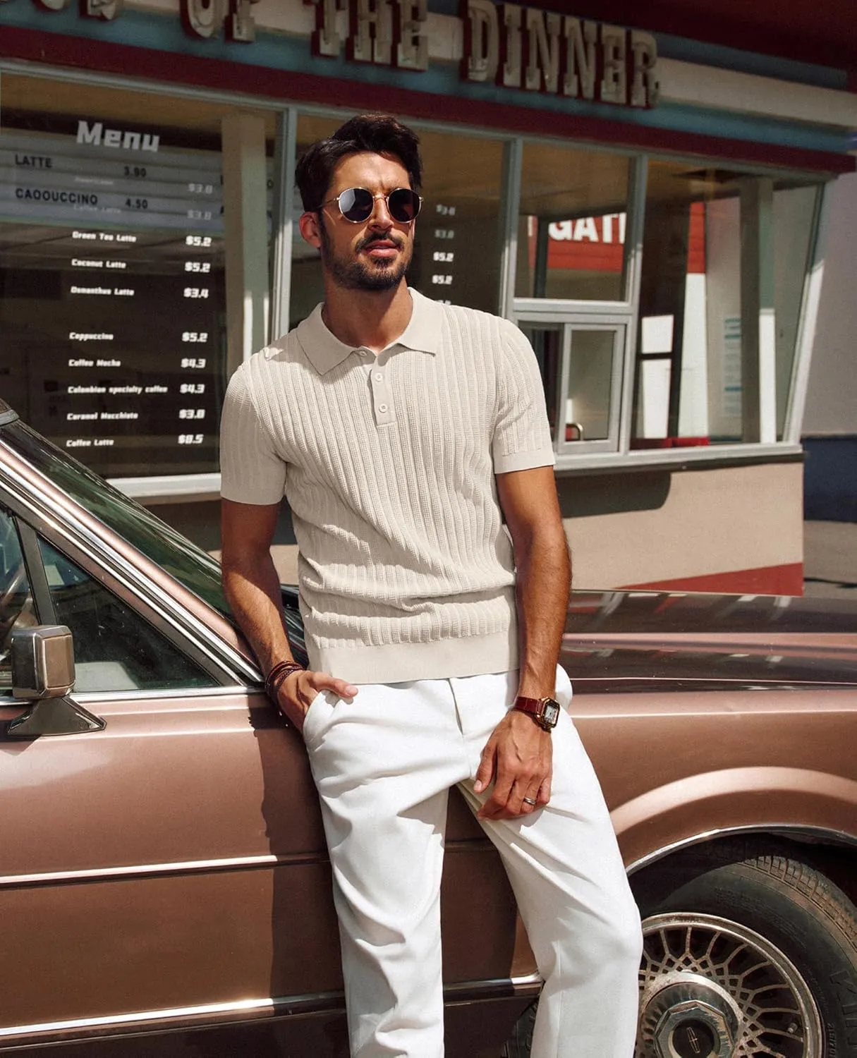 PJ PAUL JONES Mens Knit Polo Shirt Short Sleeve Textured Polo Shirts Casual Summer Collared Polo T Shirt