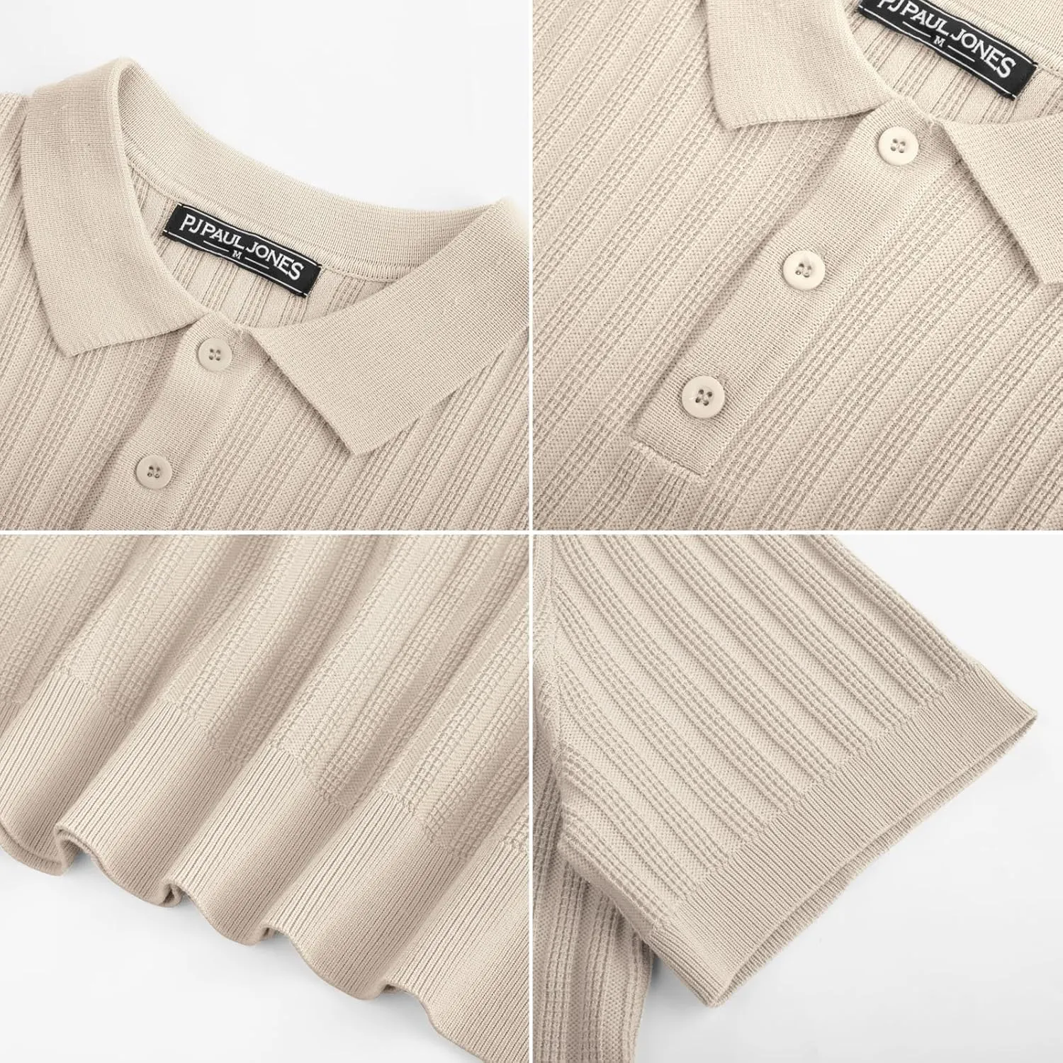 PJ PAUL JONES Mens Knit Polo Shirt Short Sleeve Textured Polo Shirts Casual Summer Collared Polo T Shirt