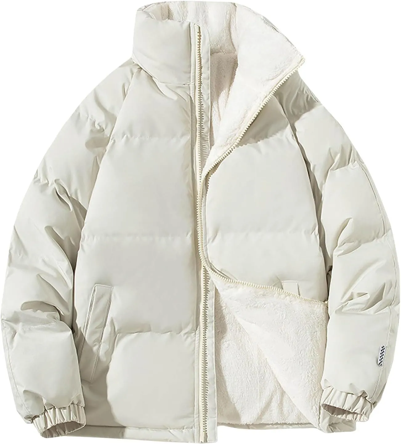 Plus Size Parkas Womens Winter Sherpa Lined Puffer Coats Full Zip Stand-Up Collar Down Jackets Quilted Outerwear