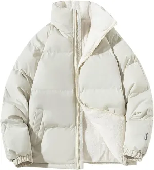 Plus Size Parkas Womens Winter Sherpa Lined Puffer Coats Full Zip Stand-Up Collar Down Jackets Quilted Outerwear