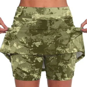 Plus Size Tennis Skirts for Women Camouflage Printed Mid Skirts with Pockets Quick Dry High Waisted Golf Skirts