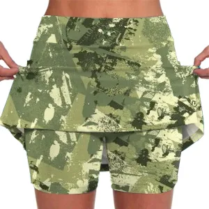 Plus Size Tennis Skirts for Women Camouflage Printed Mid Skirts with Pockets Quick Dry High Waisted Golf Skirts