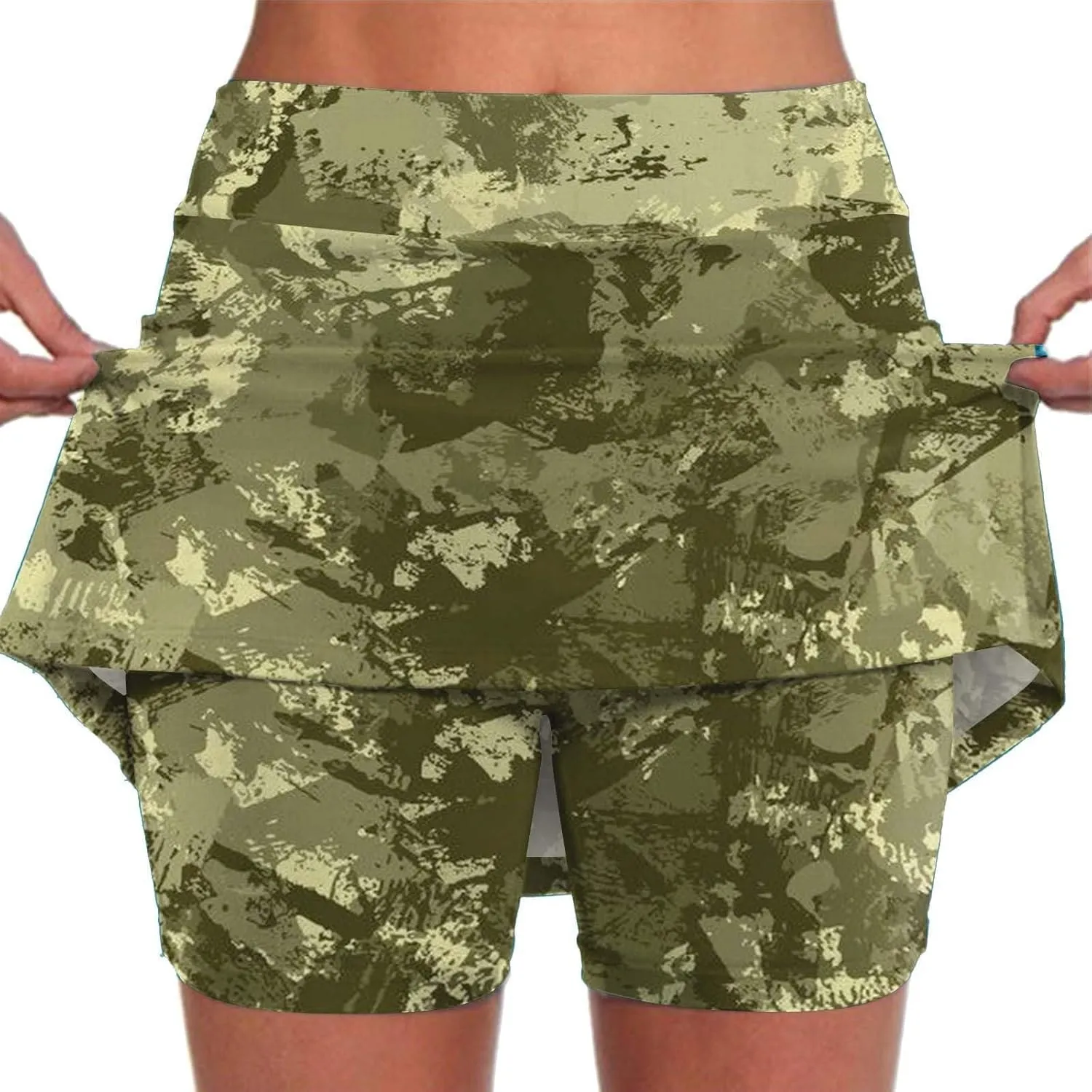 Plus Size Tennis Skirts for Women Camouflage Printed Mid Skirts with Pockets Quick Dry High Waisted Golf Skirts