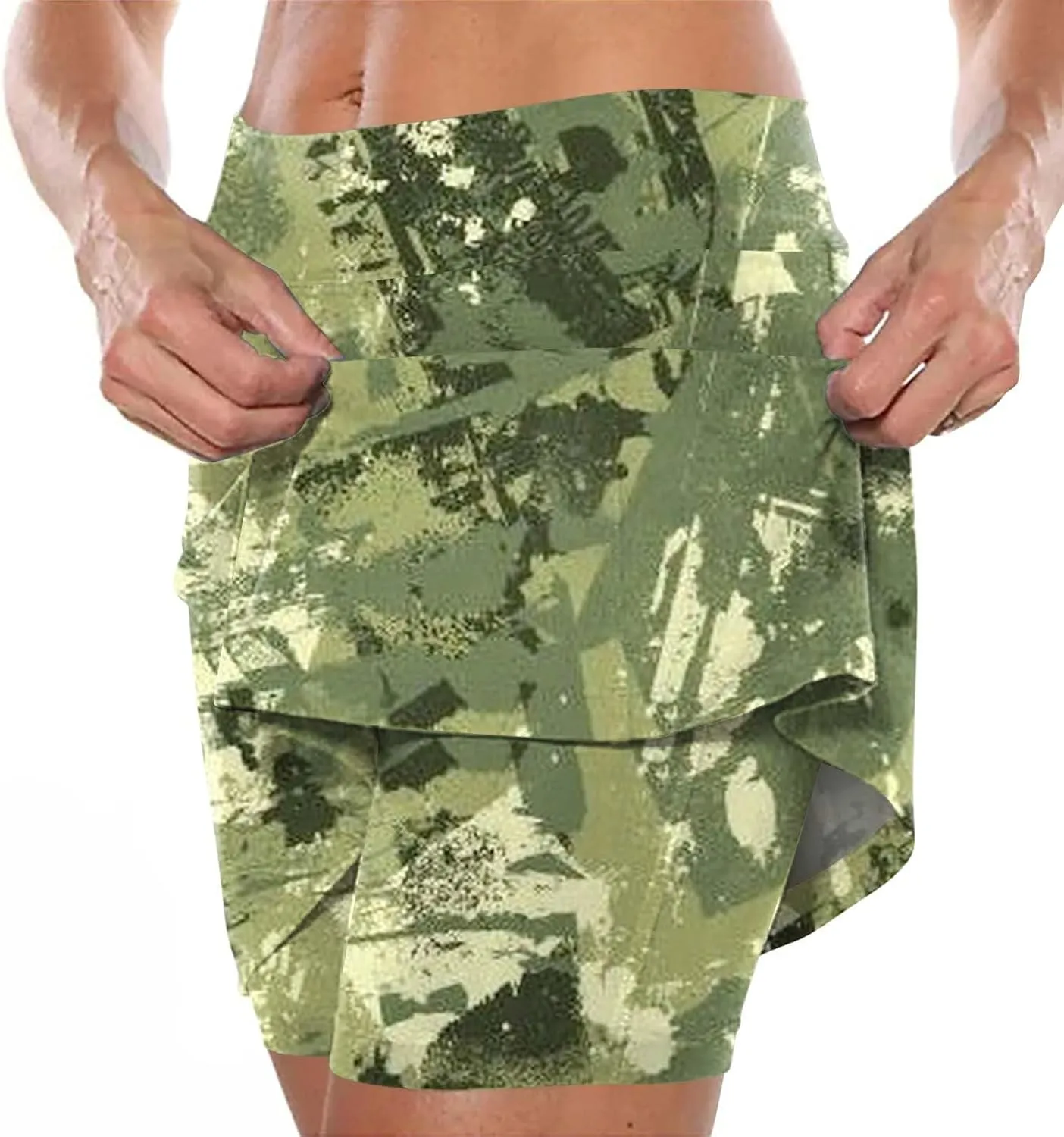Plus Size Tennis Skirts for Women Camouflage Printed Mid Skirts with Pockets Quick Dry High Waisted Golf Skirts