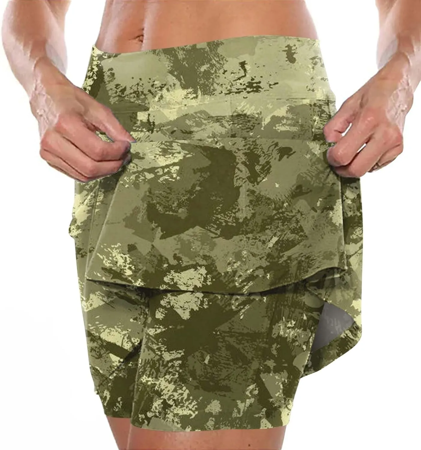 Plus Size Tennis Skirts for Women Camouflage Printed Mid Skirts with Pockets Quick Dry High Waisted Golf Skirts