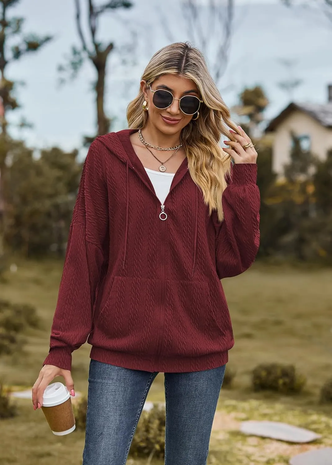Plustrong Womens Zip Up Hoodies Long Sleeve Casual Oversized Sweatshirts Jackets with Pockets