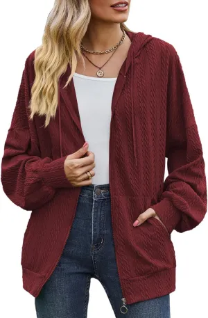 Plustrong Womens Zip Up Hoodies Long Sleeve Casual Oversized Sweatshirts Jackets with Pockets