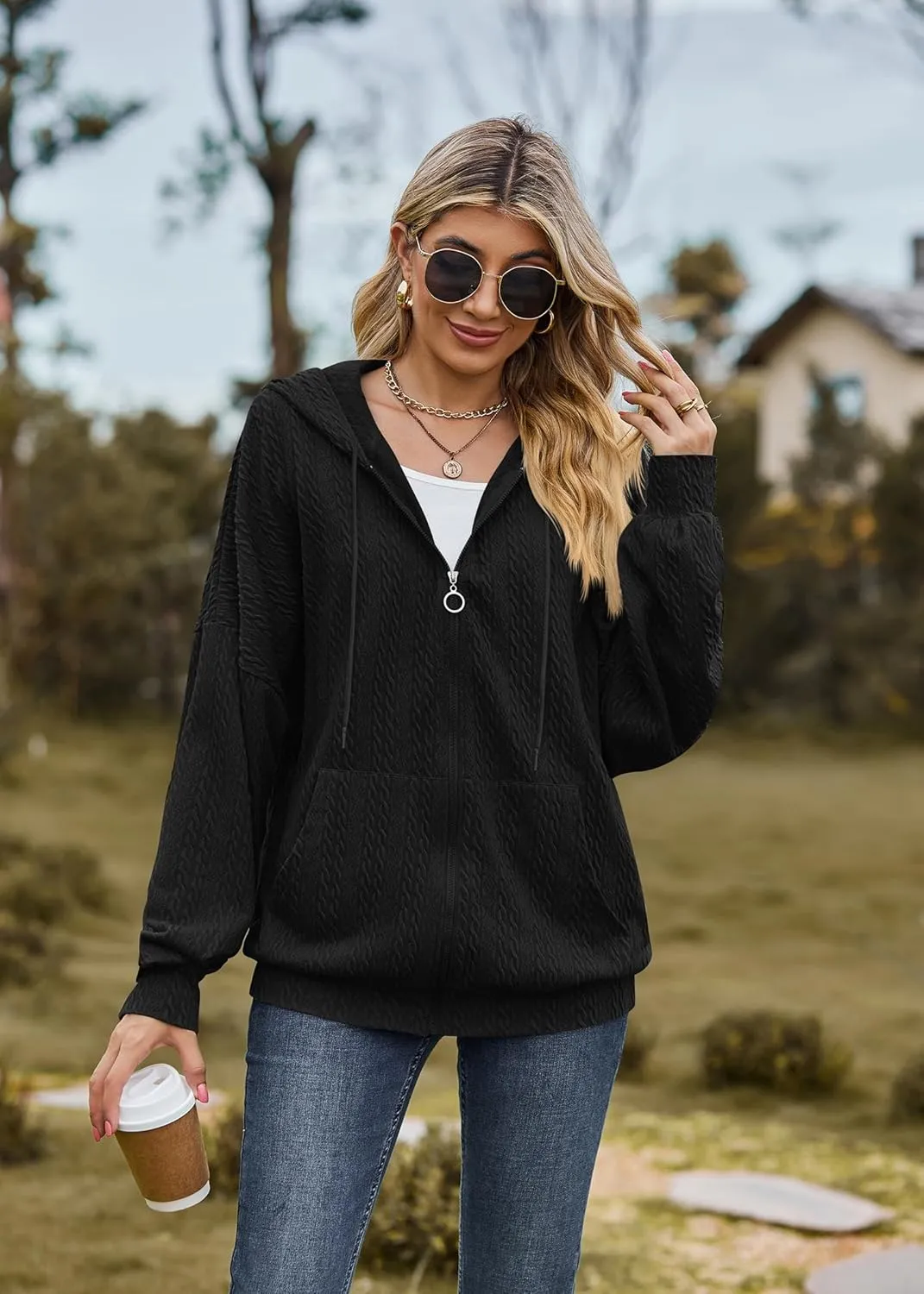 Plustrong Womens Zip Up Hoodies Long Sleeve Casual Oversized Sweatshirts Jackets with Pockets