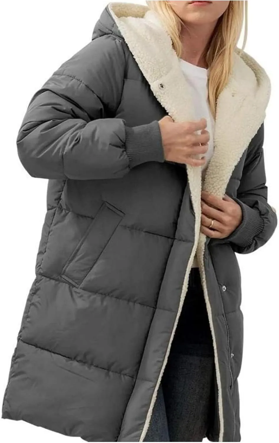 Puffer Coat Women Women's Winter Thickened Down Jacket Warm Long Down Jacket with Hood Hooded Cotton Jacket
