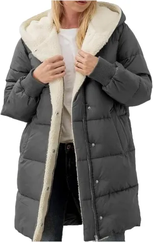Puffer Coat Women Women's Winter Thickened Down Jacket Warm Long Down Jacket with Hood Hooded Cotton Jacket