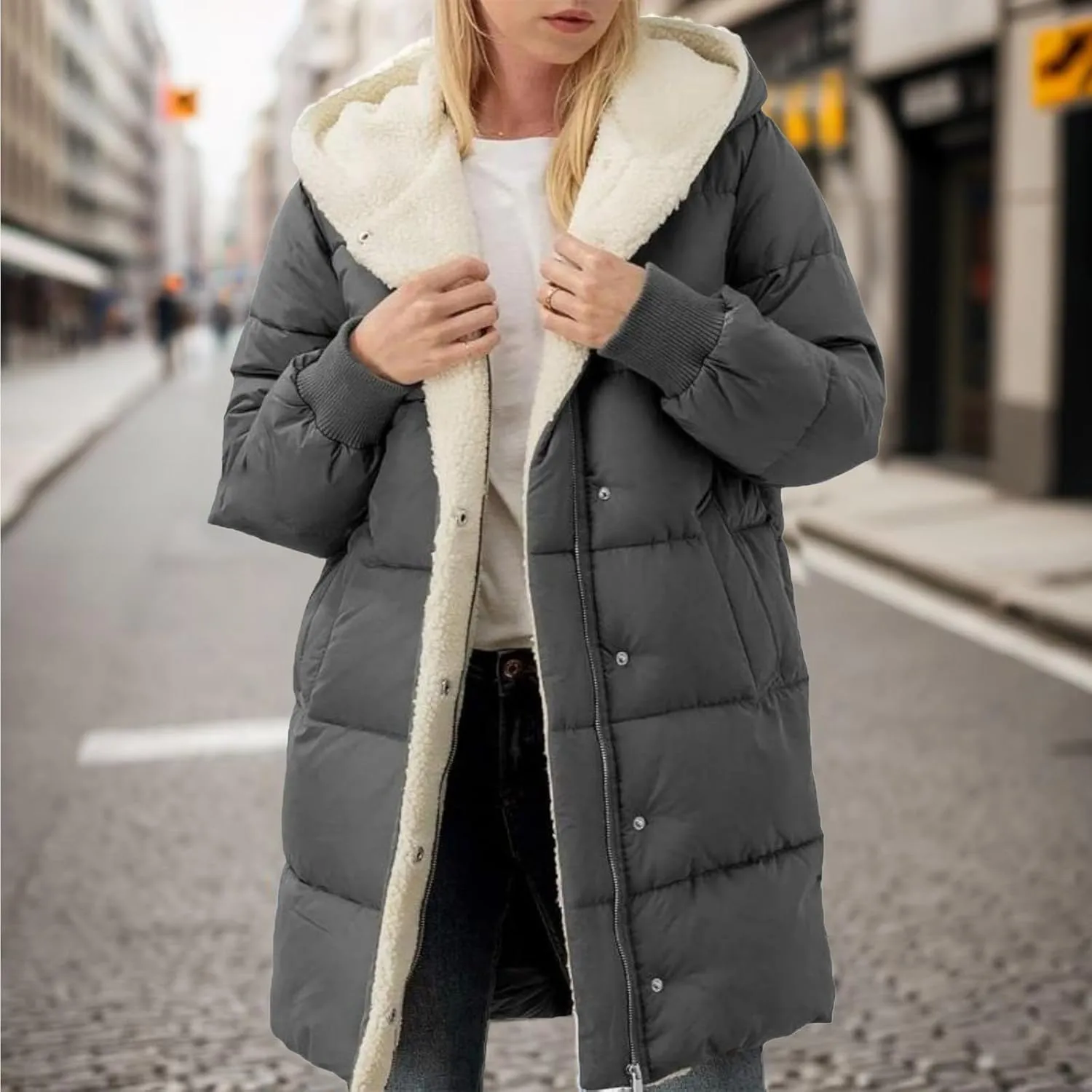 Puffer Coat Women Women's Winter Thickened Down Jacket Warm Long Down Jacket with Hood Hooded Cotton Jacket