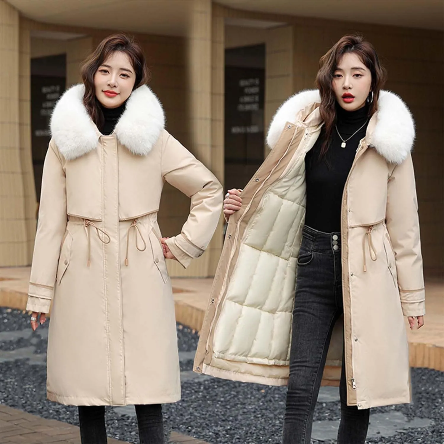 Puffer Jacket Women Quilted Lightweight Packable Down Jacket Oversized Long Puffy Jacket Waterproof Coat With Hood