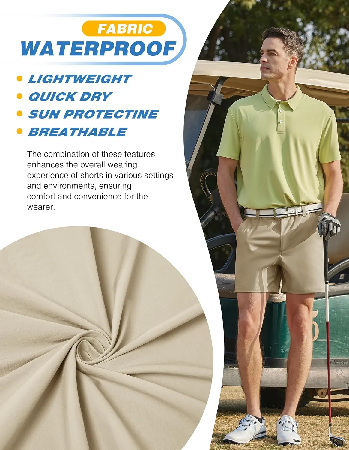 PULI Golf Shorts Men 5 Inch Inseam Stretch Casual Dress Shorts with Pockets Waterproof Lightweight Quick Dry