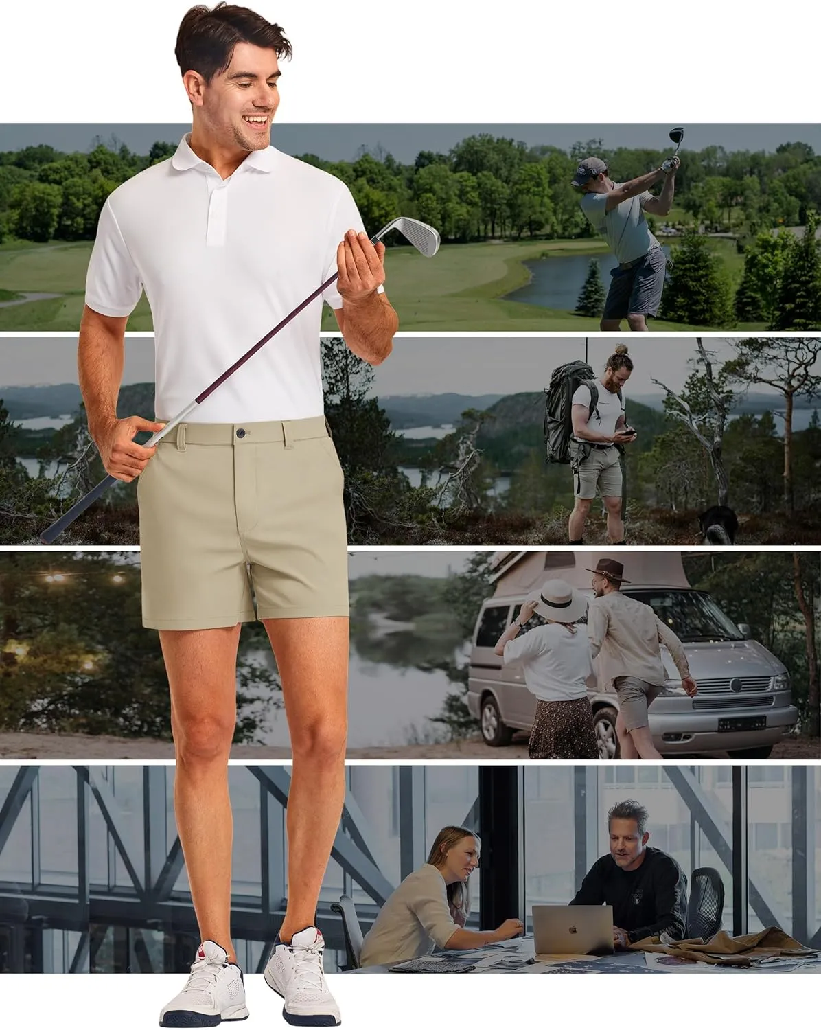 PULI Golf Shorts Men 5 Inch Inseam Stretch Casual Dress Shorts with Pockets Waterproof Lightweight Quick Dry