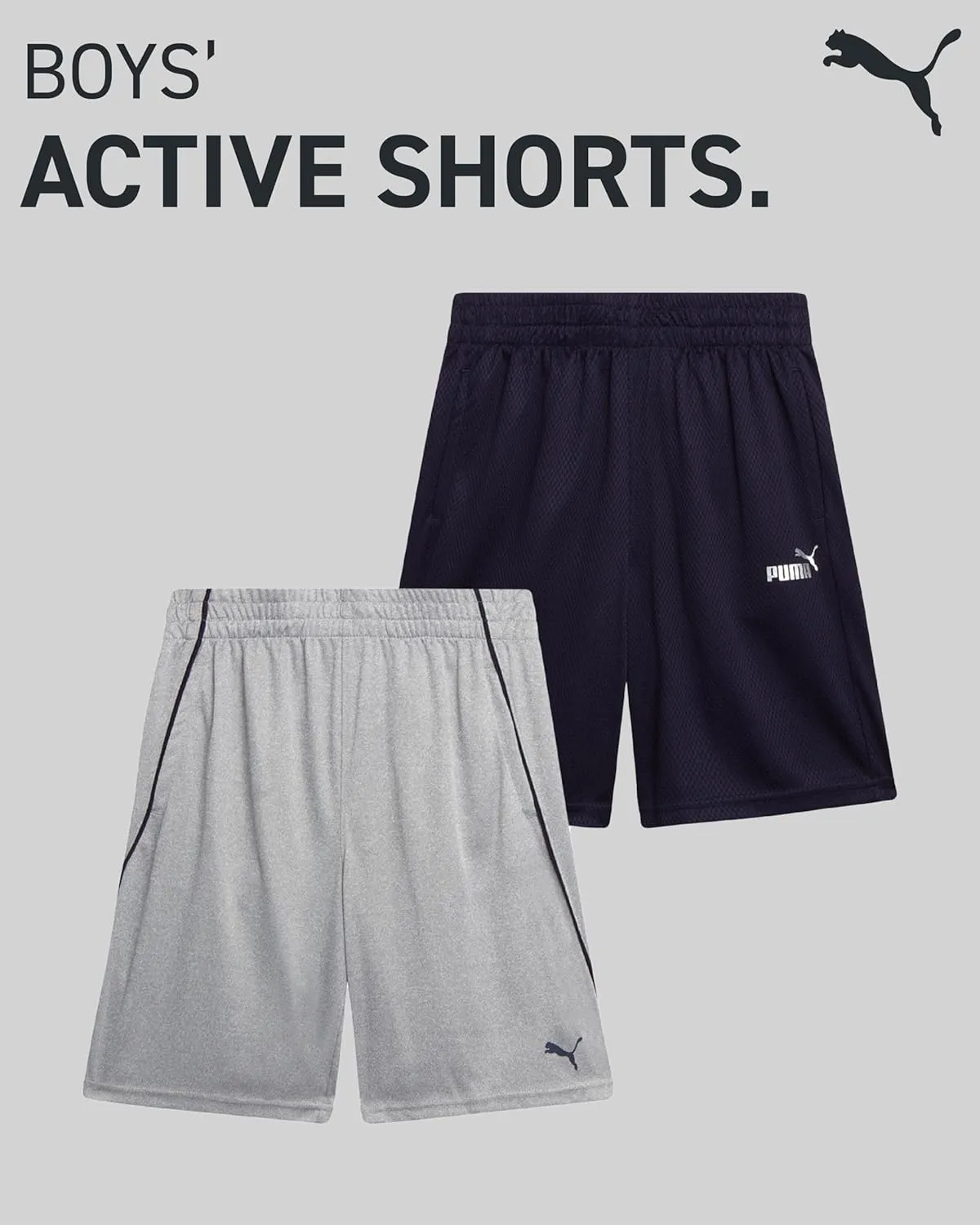 PUMA Boys Athletic Shorts - 2 Pack Active Performance Mesh Basketball Shorts for Boys (Sizes: 4-20)