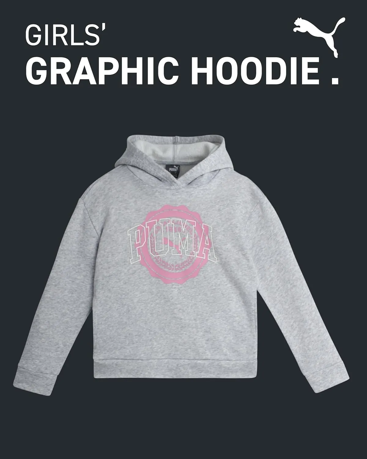 PUMA Girls' Sweatshirt - Performance Fleece Pullover Graphic Hoodie for Girls (7-16)