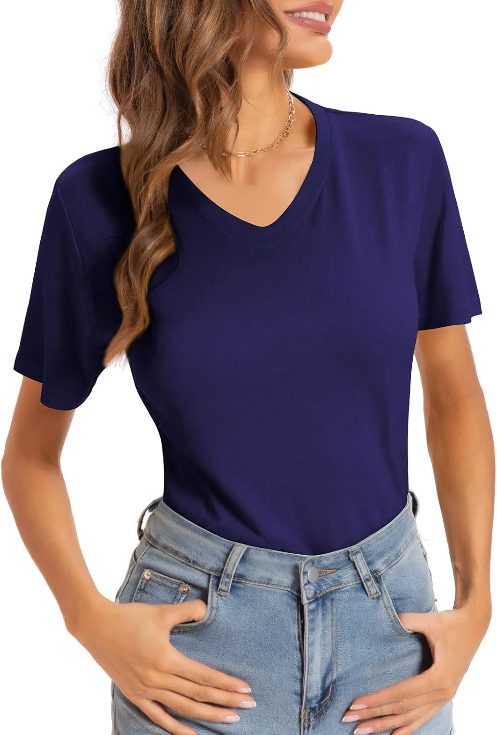 QUALFORT Women's V Neck T-Shirt Women