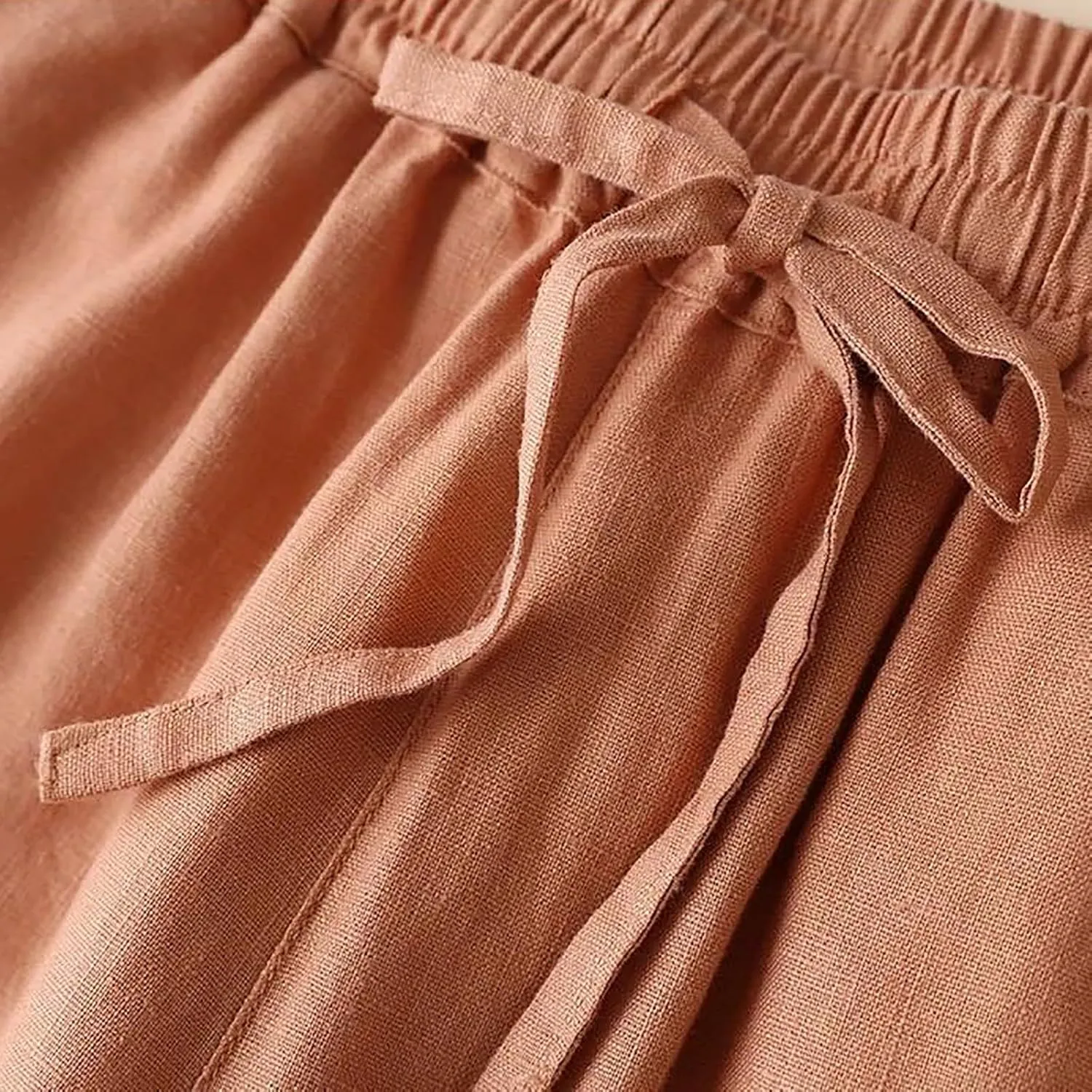 QWENTMTNTY Wide Leg Linen Pants for Women High Waisted Plus Size Casual Summer Pants Drawstring Elastic Straight Leg Pants